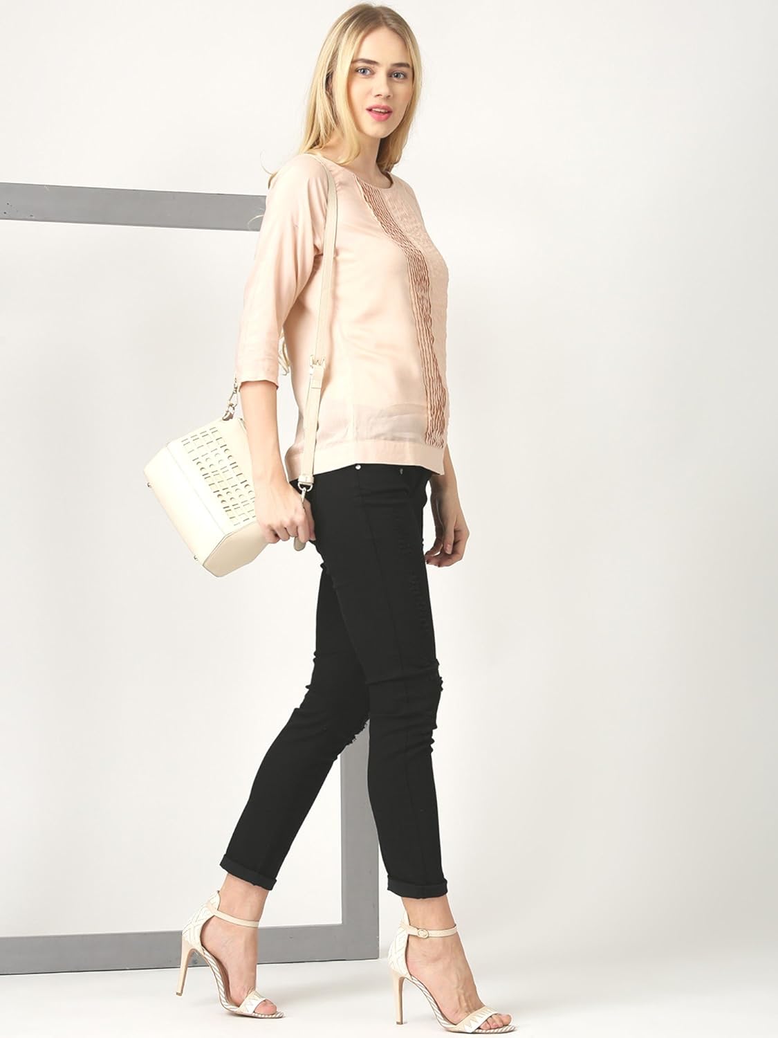 marie claire peach-coloured tuck detail top (mc10064)