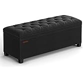 SONGMICS Storage Ottoman Bench, Foot Rest with Legs, 15.7 x 43.3 x 15.7 Inches, End of Bed Bench, Storage Chest, Load up to 660 lb, for Living Room, Bedroom, Entryway, Ink Black ULSF088B01
