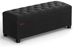 SONGMICS Storage Ottoman Bench, Foot Rest with Legs, 15.7 x 43.3 x 15.7 Inches, End of Bed Bench, Storage Chest, Load up to 660 lb, for Living Room, Bedroom, Entryway, Ink Black ULSF088B01