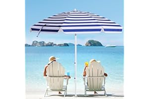 MEWAY 8.5ft Beach Umbrella with Detachable Sand Anchor & Tilt Mechanism, Portable UV 50+ Protection, Outdoor Sunshade Umbrella with Carry Bag, for Garden Beach Outdoor