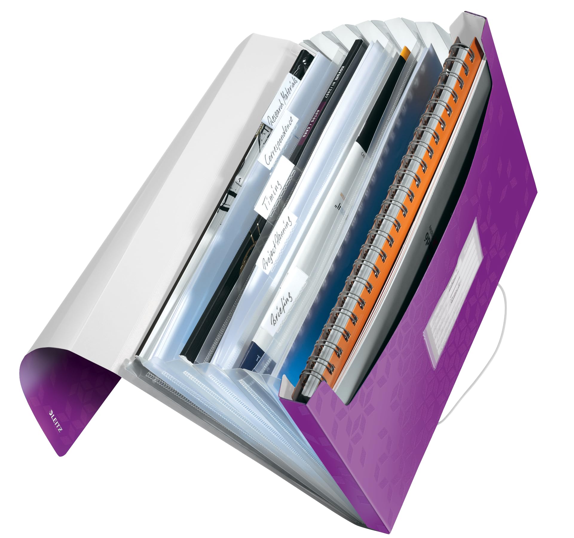 Leitz A4 Expanding File with 6 Compartments, Elastic Band Fastener, Purple, WOW Range, 45890062
