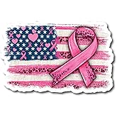 American Flag Ribbon |Breast Cancer Awareness Month | Great Gift Idea|Single |5 Inch Magnet | Made in The USA | Car Auto Tool Box RefrigeratorMagnet | FBMMAG11692