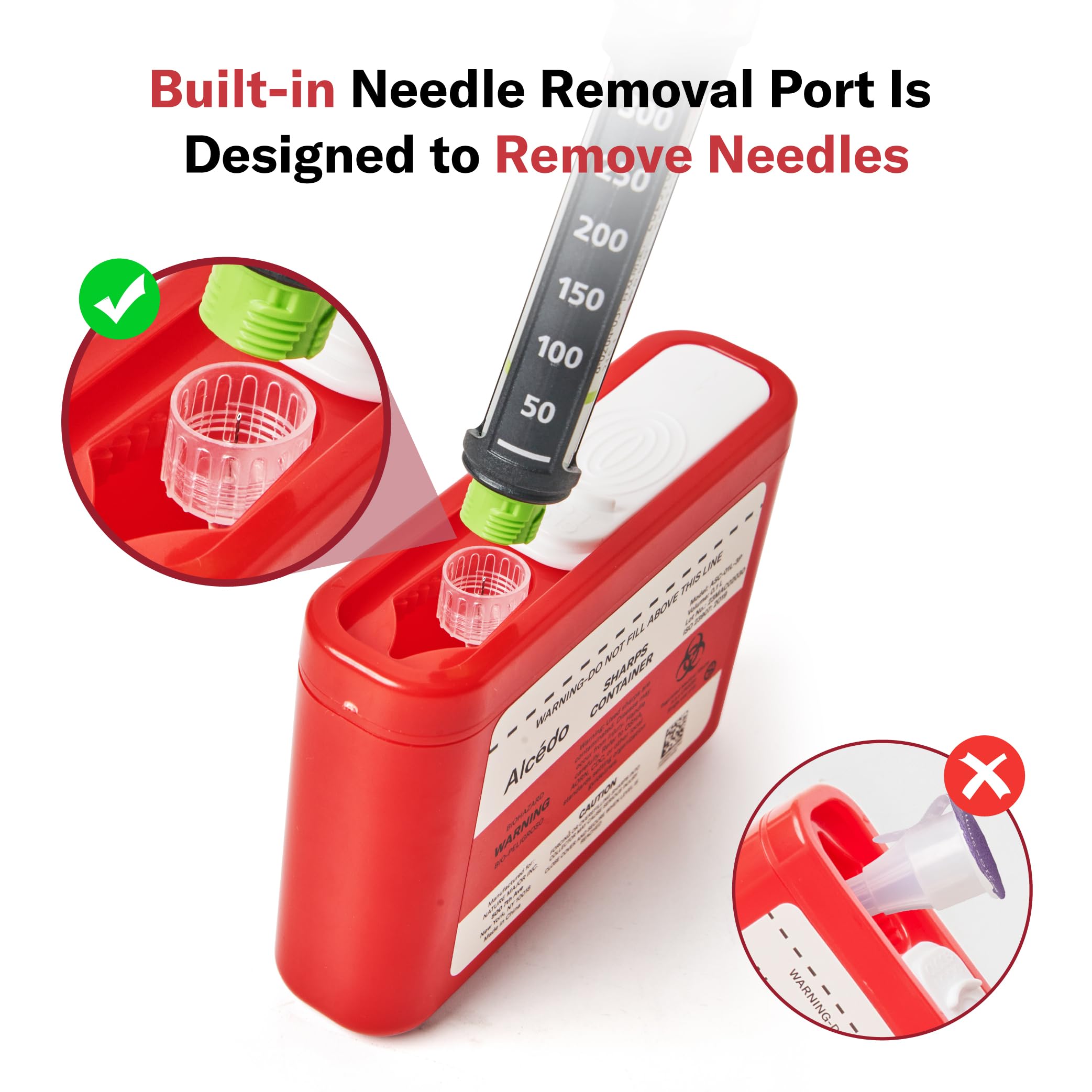 Alcedo Portable Sharps Container for Travel and Home Use (3-Pack), Small 0.1L Container for Diabetes Insulin Pen Needle Disposal, Mini Sharps Box, Medical Grade
