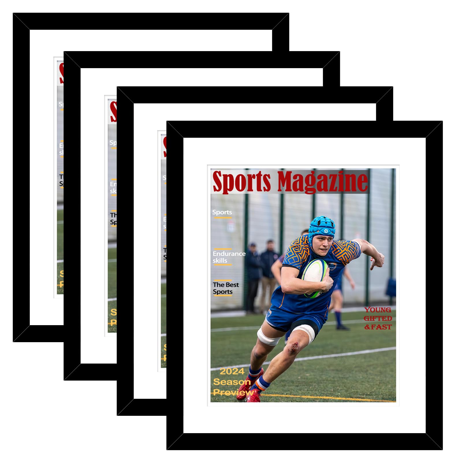 Photo 1 of 4 Pack Sports Magazine Frame Display 8.5 x 11.25 or 8.25 x 11 Magazine with 2 Sizes Mat, or 11x14 Photos without Mat, Magazine Display Frame with Shatter Resistant Plexiglass for Wall Hanging, Black