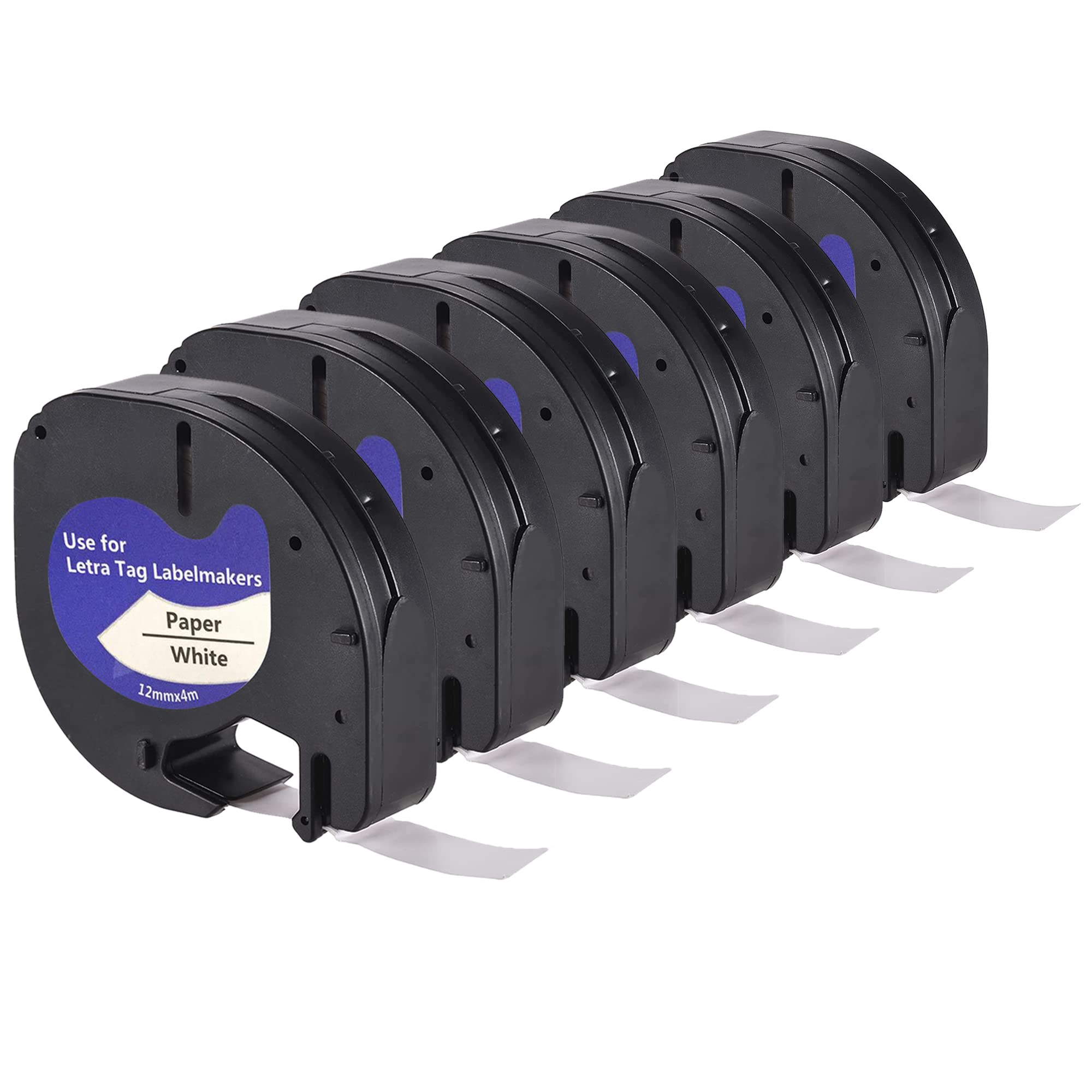 LEYF Pack of 6 Label Tape, Compatible with Dymo 91200, 12 mm x 4 mm Label Tape for Dymo LetraTag LT-100H, LT-100H Plus, LT-100T, LT-100T Plus, 2000, QX50, XM, XR, Waterproof, Black on White