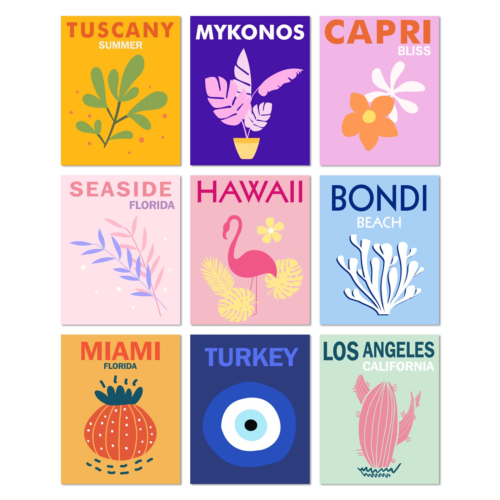 INFUNLY Set of 9 Preppy Art Wall Prints UNFRAMED Aesthetic Wall Art Preppy Room Decor 8x10inch Modern Canvas Wall Art Plant Posters Pictures for Bedroom College Dorm Trendy Room Home Decor — image 1