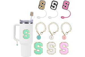 KRIKLAR Stanley Cup Accessories Set,3 Pcs 0.4in Straw Cover, 3 Pcs Letter Stanley Charm, 3 Pcs Letter Towel Stickers Fits Stanley 40&30 Oz Tumbler(S)