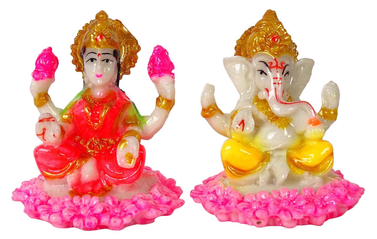 IBA Indianbeautifulart Hindu God Idol Lord Lakshmi & Ganesha Resin Statue Sculpted In Great Detail 6 Cm Small Idol For Car Dashboard