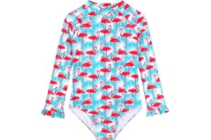 Alakuoti Long Sleeve One Piece Ruffle Swimsuit for Toddler Girls Baby Girl Rashguard Shirt with UPF 50+ Sun Protection