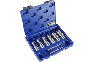 Accusize Industrial Tools H.S.S. Annular Cutter Set, 1'' Cutting Depth, 7/16'' to 1-1/16'' with 3/4'' Weldon Shank, 8 Pc Set,