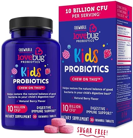 Amazon Com Lovebug Probiotics For Kids Immune Support 10 Billion Cfu 6 Strains 30 Natural Berry Flavored Chewable Tablets Probiotic Supplement For Digestive Immune Health Allergen Friendly Health Personal Care