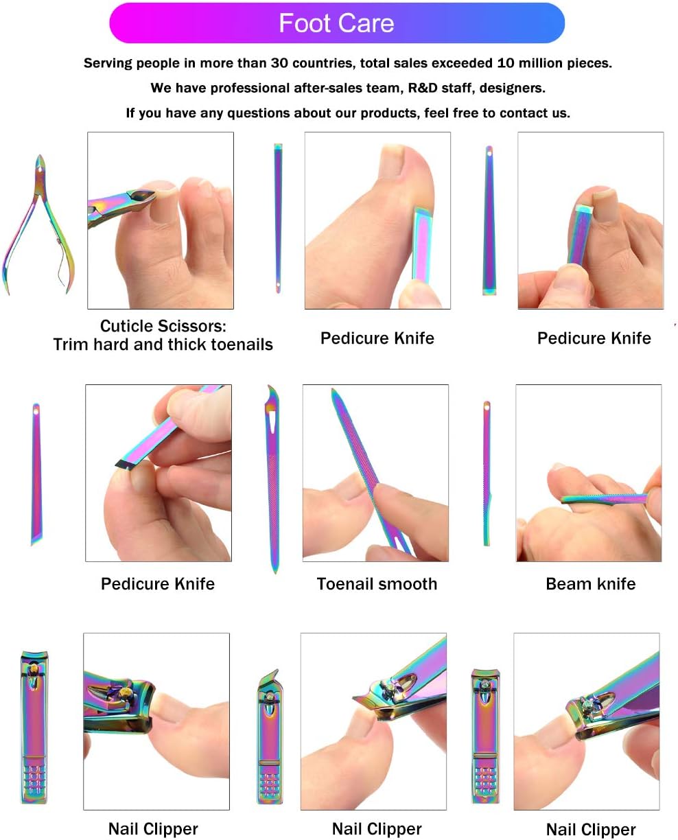 2020 New Rainbow Manicure Kits 18 Pcs Nail Clippers for Women Gift SFYDOM Women's Rainbow Leather Manicure Set (18-RainbowManicure Kits): Health & Personal Care