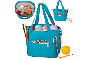 Veirdro Crochet Bag Organizer for Yarn Storage, Velvet Knitting Tote Bag with Double Handle for Crochet Accessories, Portable Travel Case for Yarn Balls, Crochet Hooks& Knitting Needles Holder (Teal)