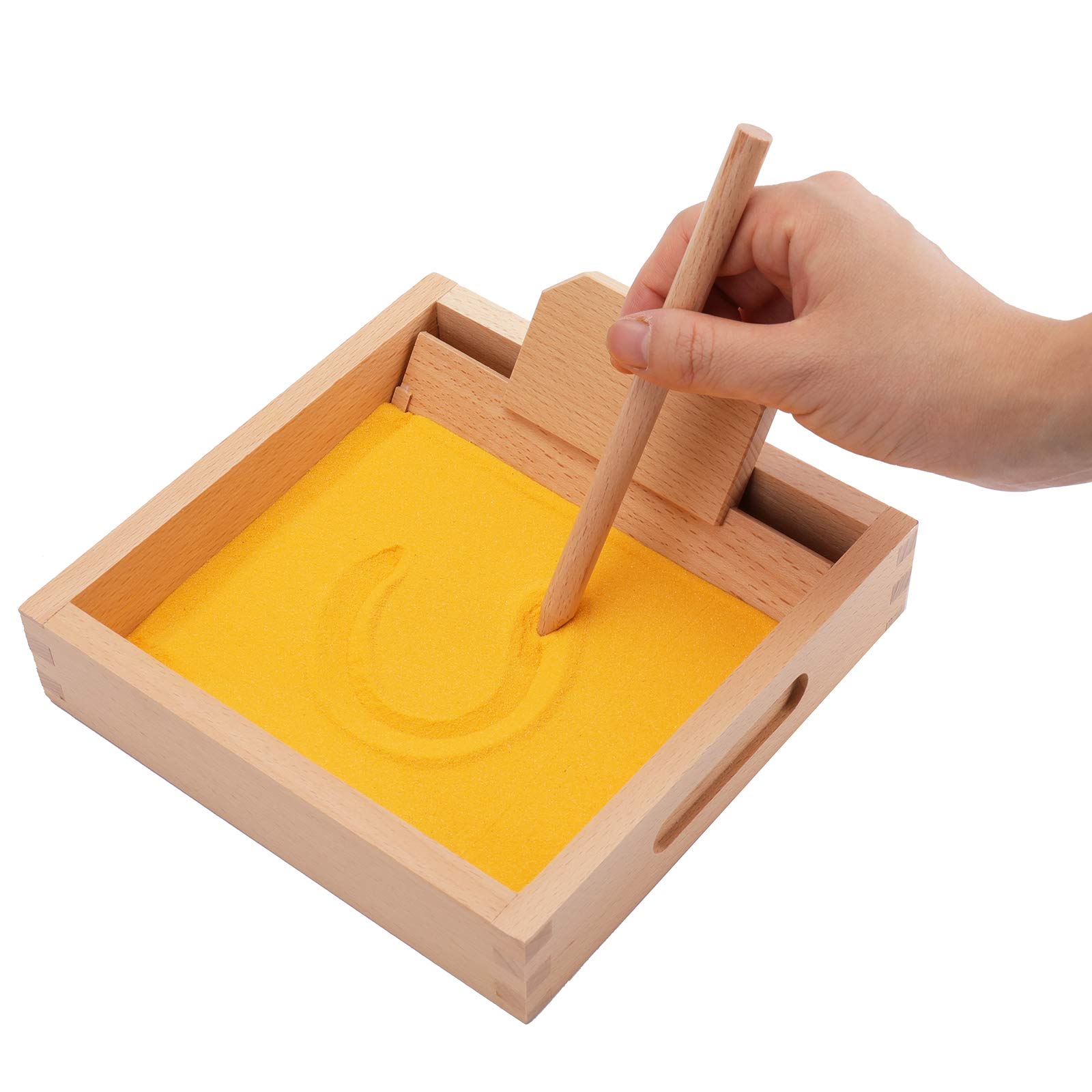 Suwimut Montessori Sand Tray, Montessori Letter Formation Sand Box Toys Writing Tray with Wooden Pen for Kids Writing Letters and Numbers, Gifts for Preschool Kids