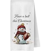 ChenCraty Winter Christmas Snowman Football Kitchen Towels, Football Lover Player Gifts Dish Tea Towel for Kitchen, Holiday Christmas Snowman Decorative Hand Towels for Bathroom, 16x24 Inches