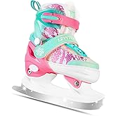 LEVYTEMP Adjustable Ice Skates for Kids Boys Girls - Warm Fleece Lined, 4 Size Adjustable Beginner Snowflake Blades Ankle Sup