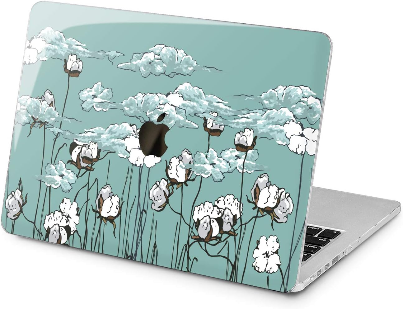 Cavka Hard Shell Case for Apple MacBook Pro 13" 2019 15" 2018 Air 13" 2020 Retina 2015 Mac 11" Mac 12" Blue Laptop Cotton Cloud Design Protective Cute Girl Print Drawing Plastic Flowers Cover White