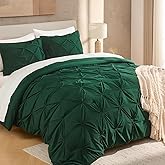 Andency Dark Green Pinch Pleat Comforter Twin(66x90Inch), 2 Pieces(1 Pintuck Comforter, 1 Pillowcase) Microfiber Pintuck Comforter Set Down Alternative Comforter Bedding Set