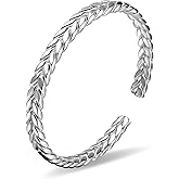 Irideket Sterling Silver Bracelet Bangle for Women, Hollow Carved Open Cuff with Polished Shine, Adjustable Vintage Style Silver Plated Jewelry Gift