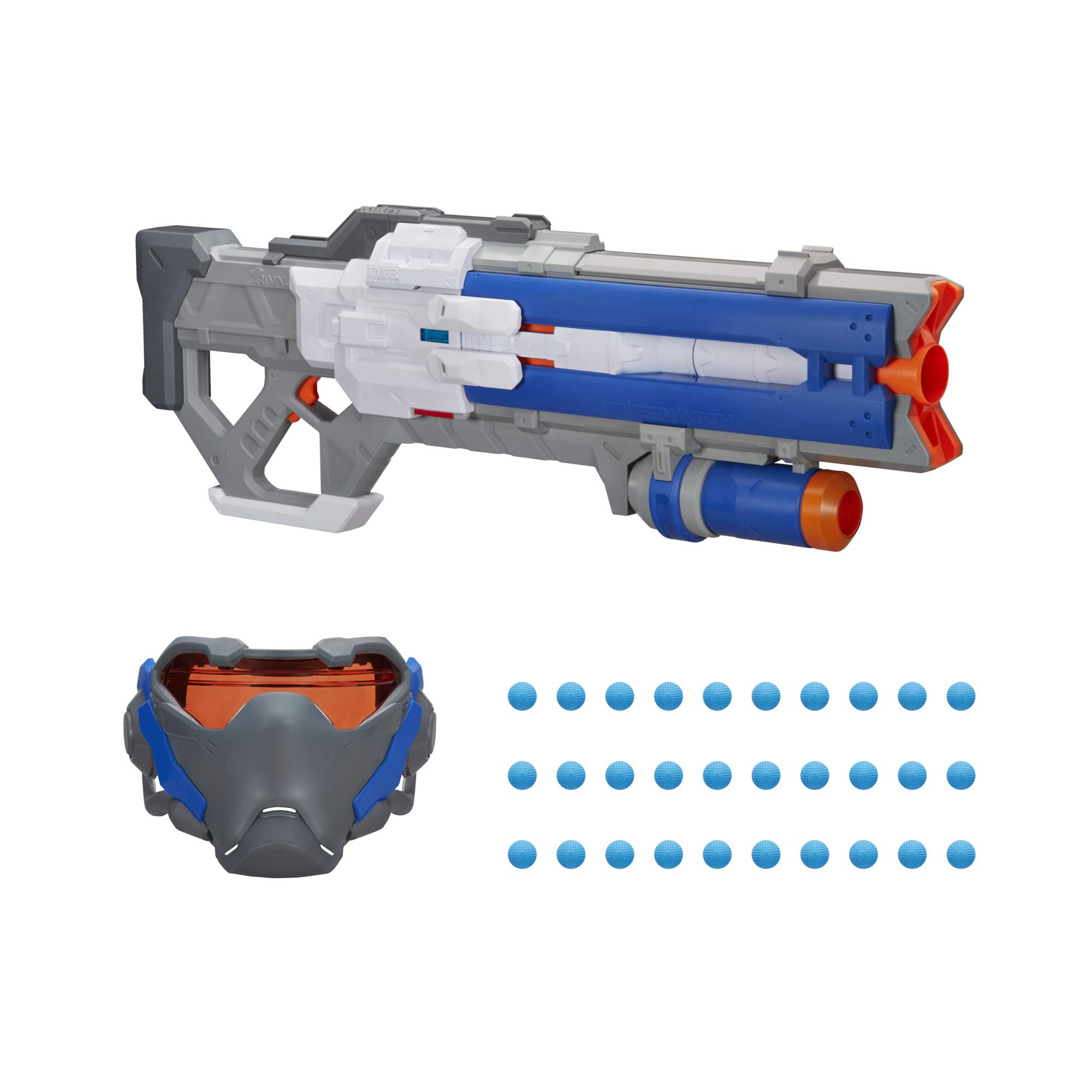 Overwatch Soldier: 76 Nerf Rival Blaster and Targeting Visor – Fully Motorised, Lights, Recoil Action, 30 Overwatch Nerf Rival Rounds – for Teens, Adults