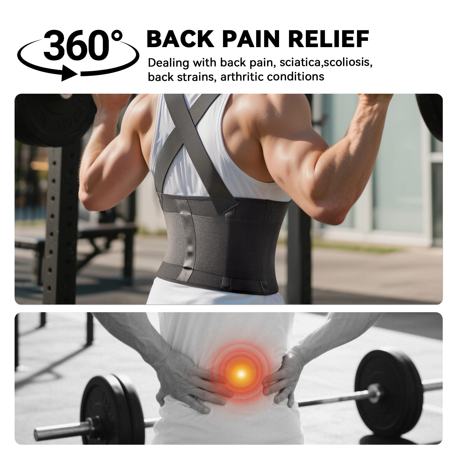 Work Back Brace for Men & Women, Adjustable Lower Back Support Belt with Suspenders for Back Pain Relief, Moving Construction Warehouse Heavy Lifting Safety & Protection (Black, Large)