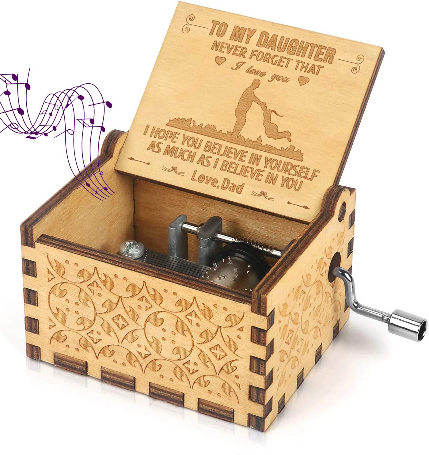 Sakruda Wooden Music Box for Daughter You Are My Sunshine,Gift from Dad to Daughter,Hand Crank Wood Music Box Laser Engraving Handmade Musical Box Mechanism Antique Gift for Kids on Birthday,Christmas — image 1
