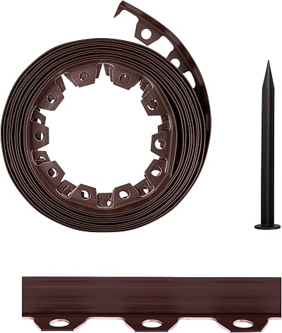 KB Tools Lawn Edging Border 32ft Brown 6cm Ground Stakes Heavy Duty 10m