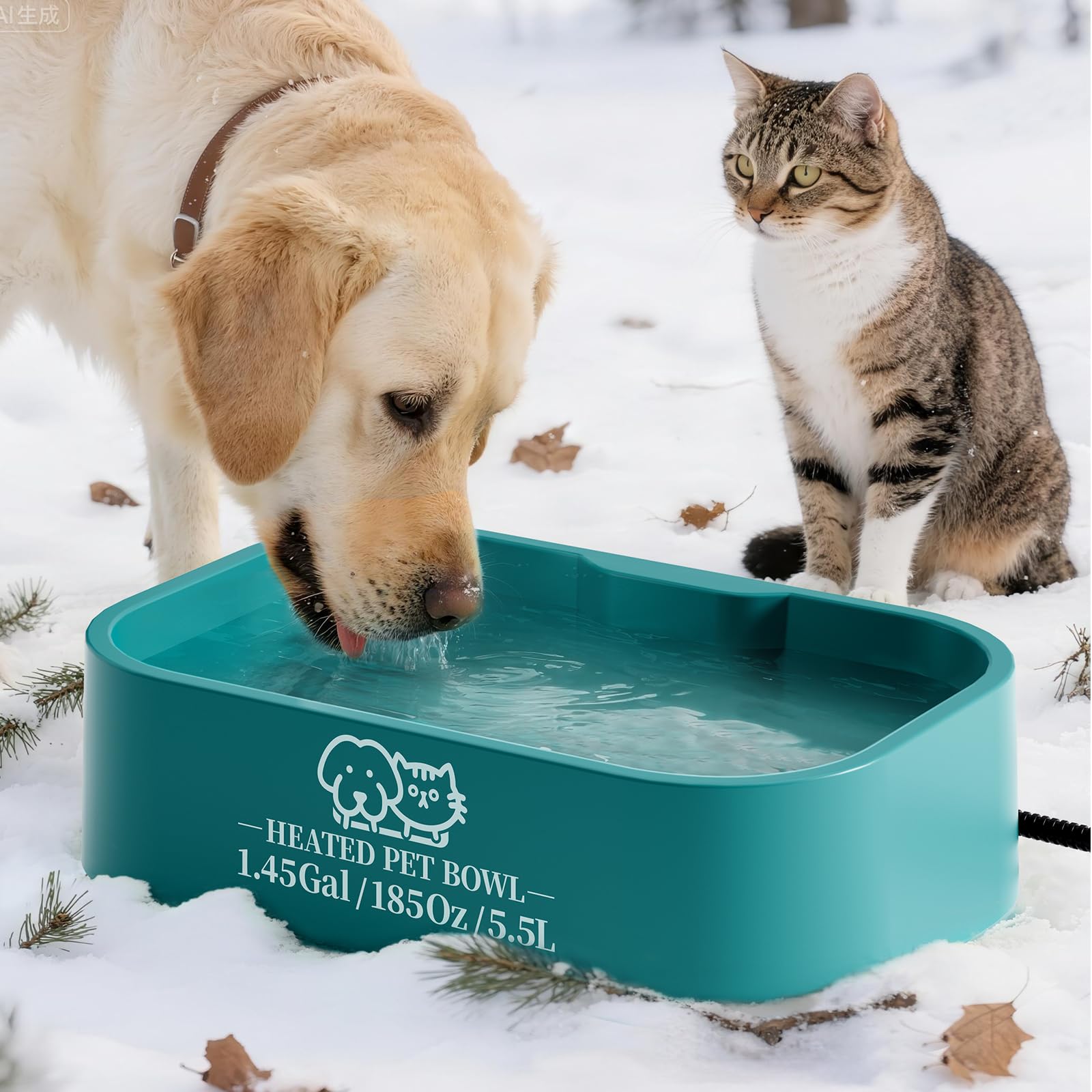 Photo 1 of 1.45 Gallon Extra-Large Heated Water Bowl for Dog&Cat,Outdoor Heated Dog Bowl with Anti-Chew Cord,Waterproof Heated Pet Bowl Provides Drinkable Water in Winter for Chickens,Squirrels,Rabbits,Blue