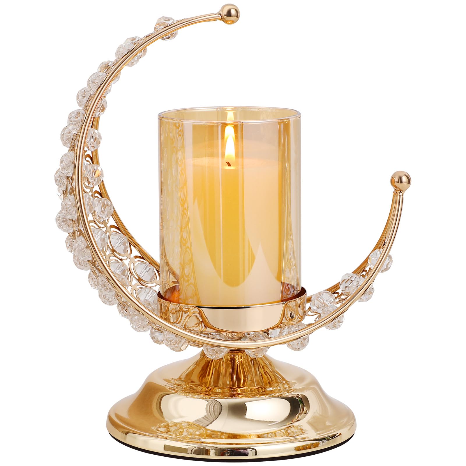 PRETYZOOM Gold Ramadan Candle Holder Moon Glass Tea Light Holder Arabic Candle Holder Metal Eid Mubarak Ornaments Muslim Islam Decoration Living Room Table Decoration Muslim