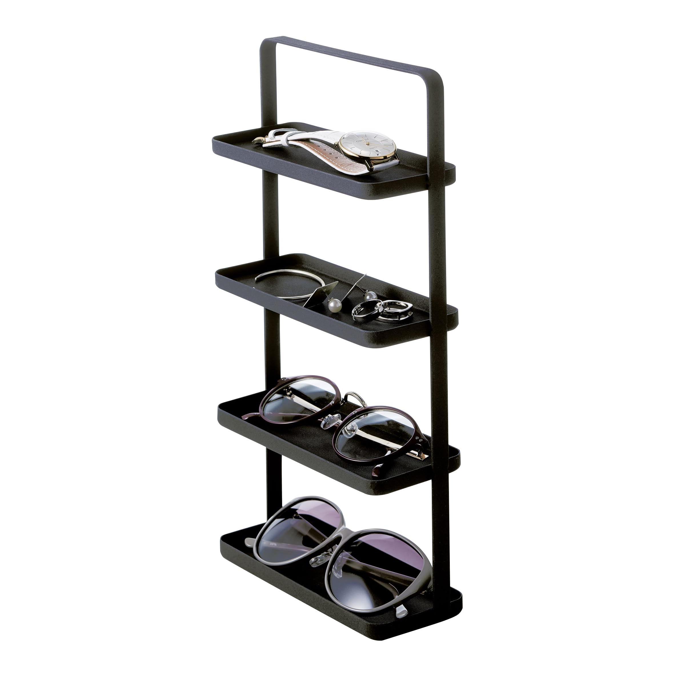 YAMAZAKI Home 4-Tier Accessory Tray-Jewelry Holder & Storage Organizer | Steel, Black, One Size