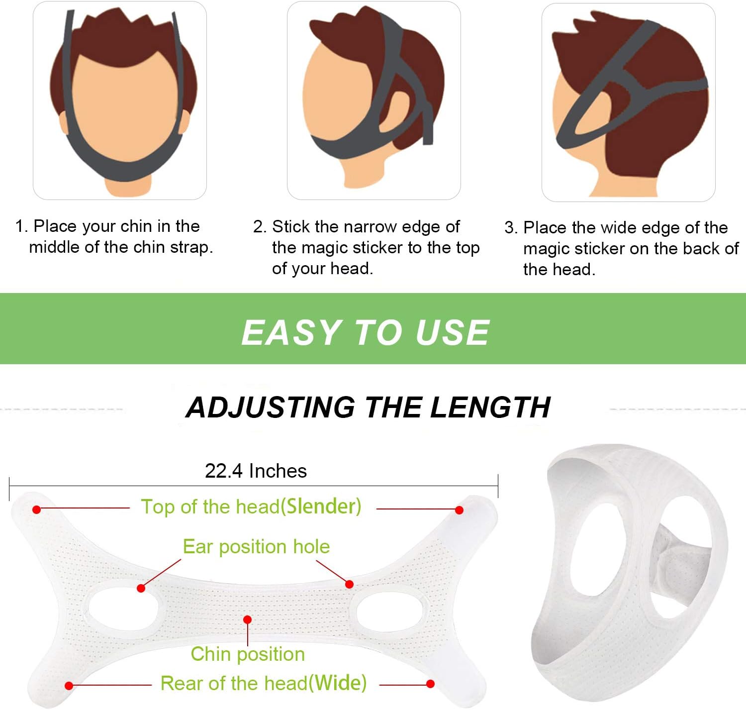 Chin Strap for Cpap Users Anti Snoring Devices - Forzacx Breathable Cpap Chin Strap Snoring Solution, Soft Non-Stick Hair Snore Stopper, Elastic Easy to Wear - White: Health & Personal Care