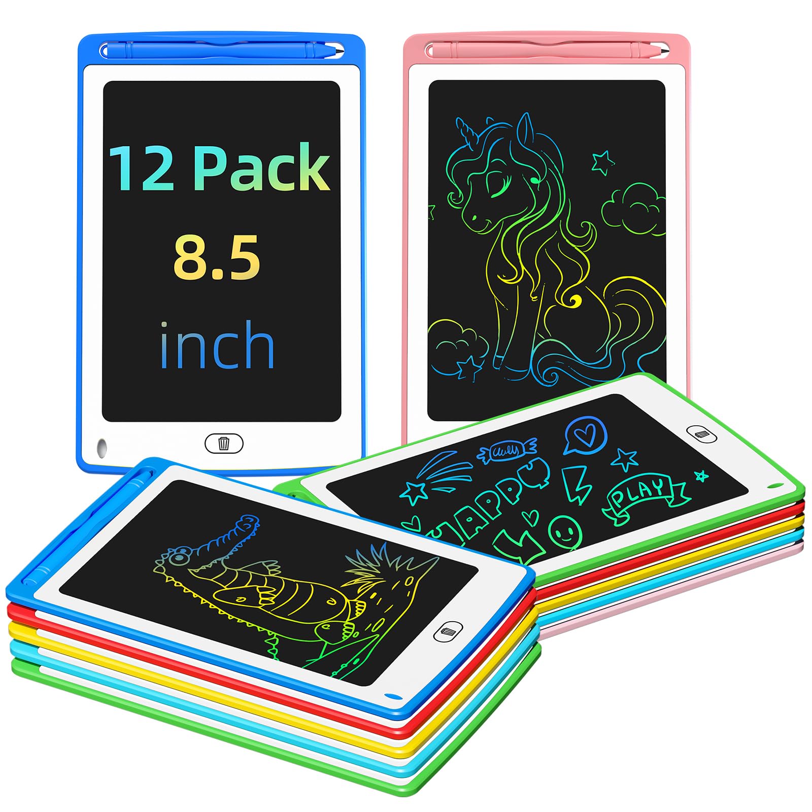 Party Favor LCD Writing Tablet for Kids, 8.5 Inch Colorful Doodle Board Drawing Tablet, Educational Learning Toys Birthday Gifts for Boys Girls Age 3 4 5 6 7 8 (12 Pack) Image