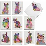 The Best Card Company - Assorted Kittens Watercolor Blank Greeting Box Set - Incl. 10 Unique Design Notecards + Envelopes for