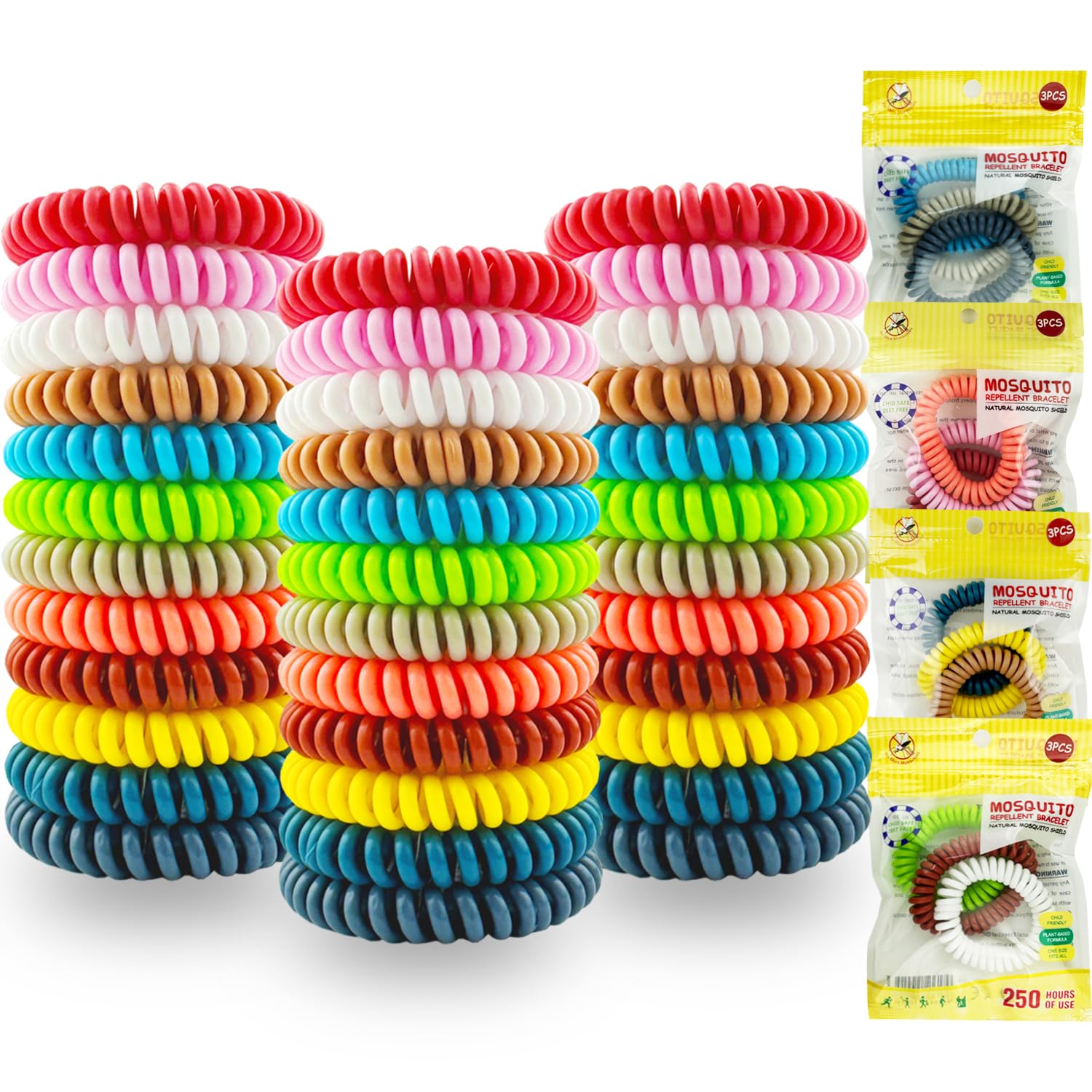 Photo 1 of Pack Mosquito Repellent Bracelets, Individually Wrapped DEET-Free Insect & Bug Repellent Wristbands with Pcs Mosquito Repellent Stickers for Kids & Adults Outdoor Camping Fishing Traveling