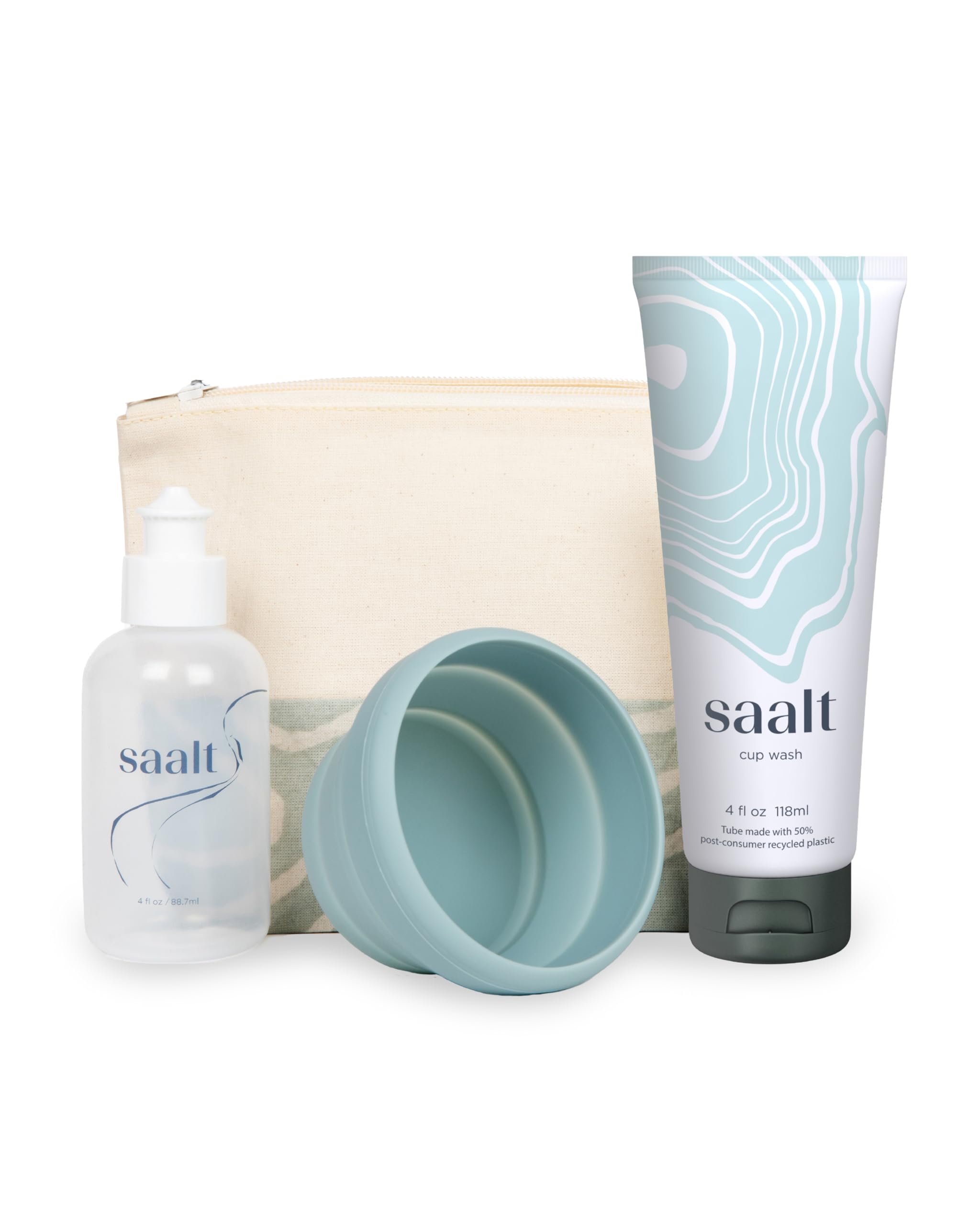 Photo 1 of Saalt Travel Menstrual Kit - Easy Cleaning for Public Restroom, School, or Travel for Menstrual Cup or Menstrual Disc - Reusable Travel Bag, 4oz Wash, Squeeze Bottle, Compact Sanitizer