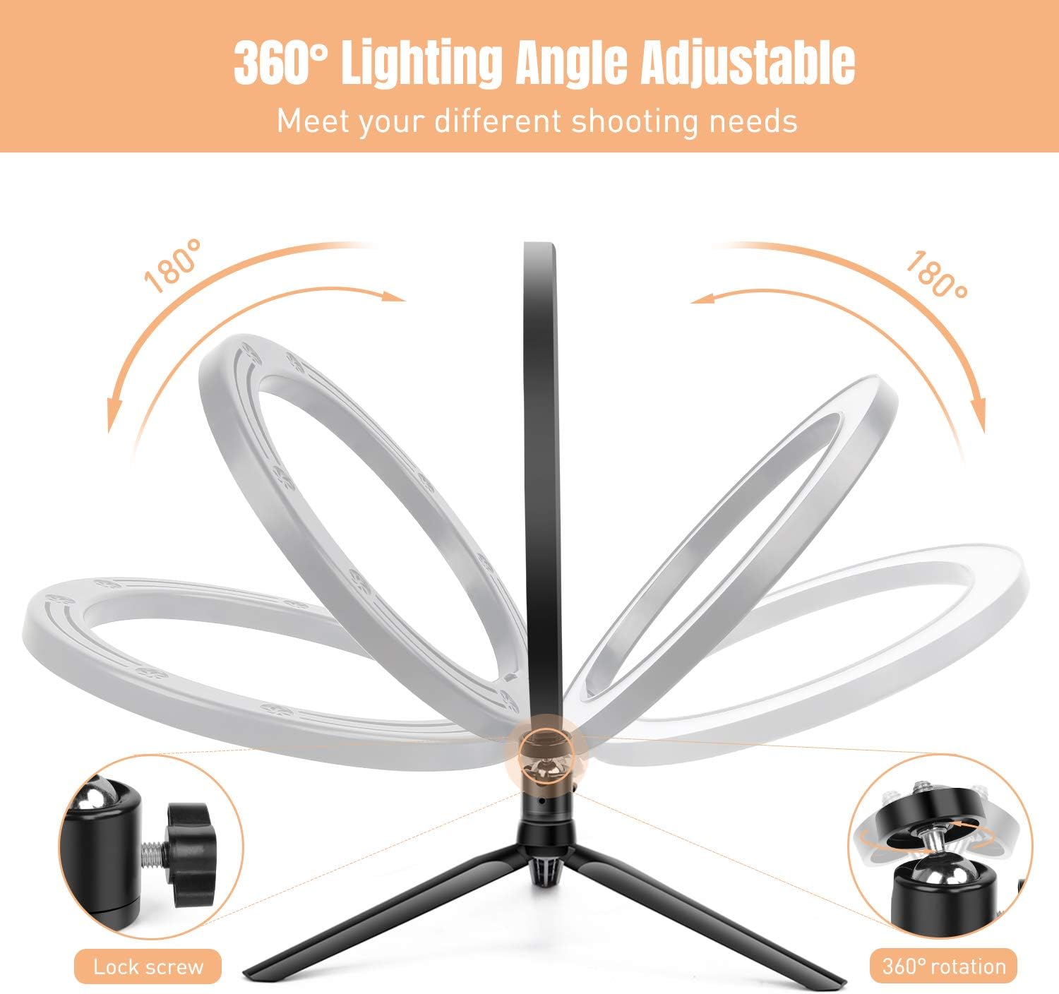 10” Ring Light LED Desktop Selfie Ring Light USB LED Desk Camera Ringlight 3 Colors Light with Tripod Stand iPhone Cell Phone Holder and Remote Control for Photography Makeup Live Streaming (Natural): Camera & Photo