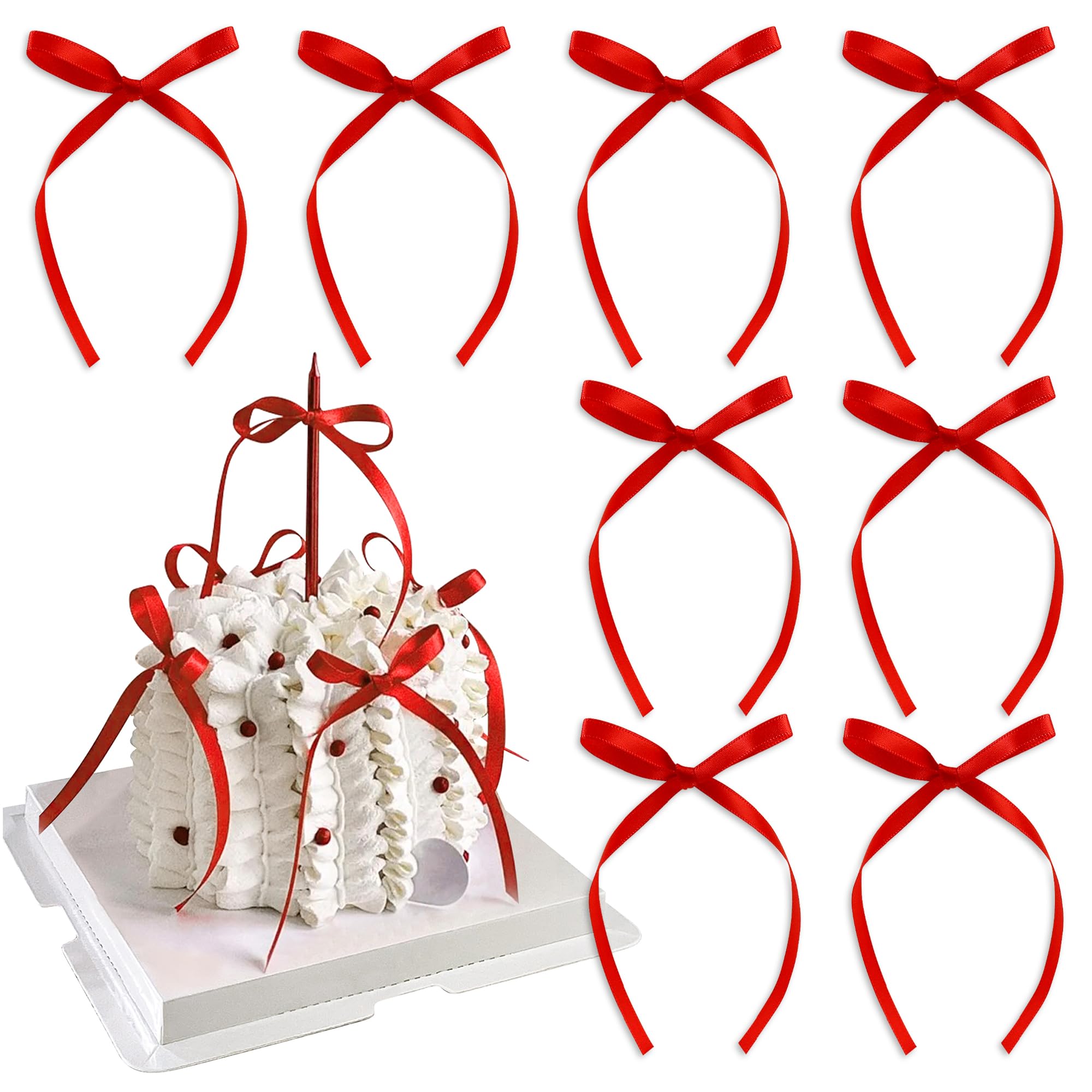 Blumomon 40Pcs Red Bowknot Cake Toppers and Picks for Baby Shower, Kids Birthday, Wedding Party and Anniversary Decorations Supplies — image 1