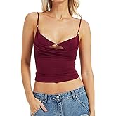 Navneet Women Layered Bra Draped Cowl Neck Tank Top Spaghetti Strap Cut Out Ruched Going Out Crop Cami Top