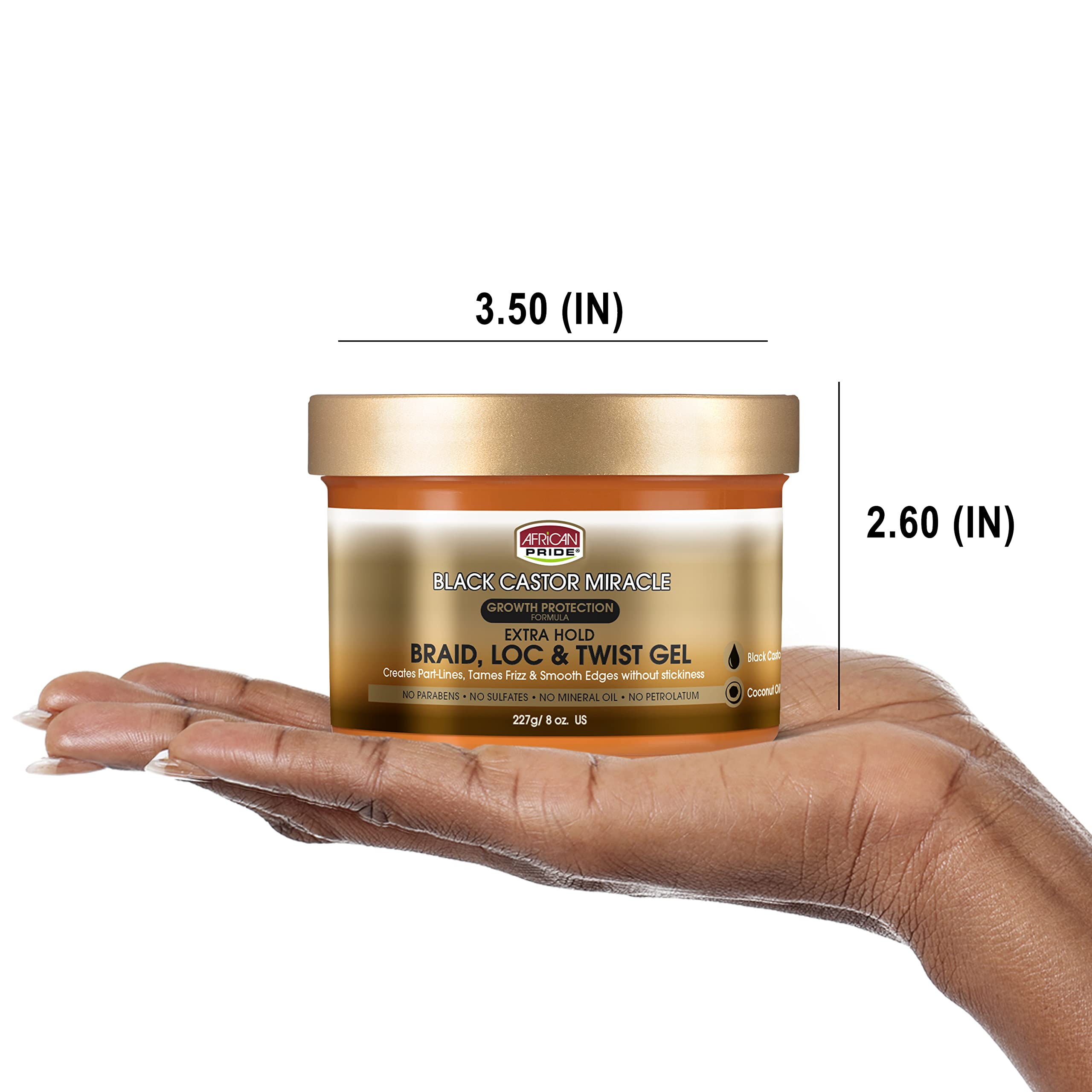 African Pride Black Castor Miracle Extra Hold Braid, Loc, Twist Gel - Extreme Hold Braiding Hair Gel, Edge Control & Tames Frizz, No Flake | Natural Ingredients, Coconut Oil | 8oz