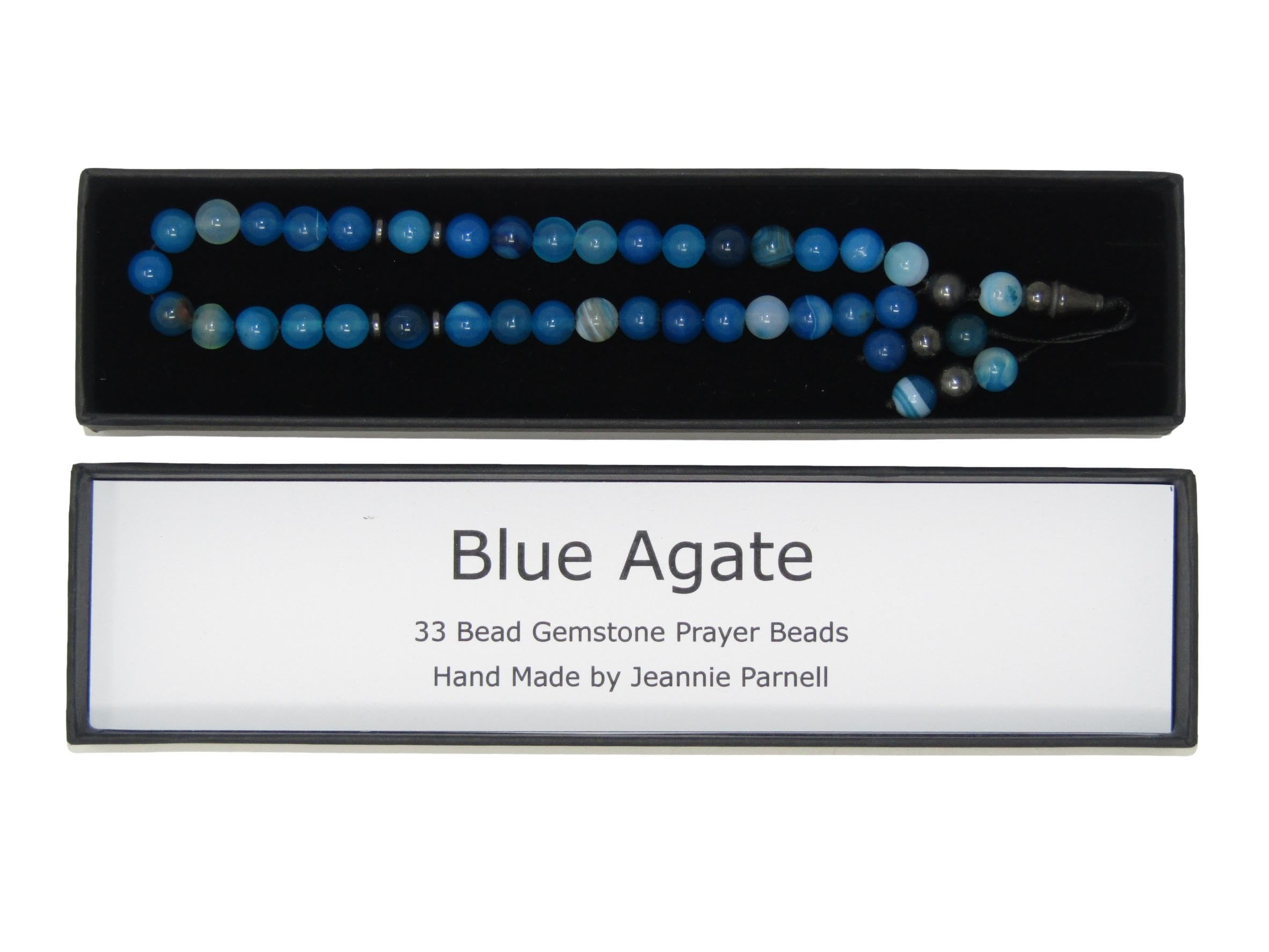 12 BPBA Prayer Beads 8mm Blue Agate Gemstone Beads and Accessories in Gift Box Handmade Design by Jeannieparnell