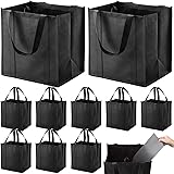 Set of 10 Reusable Grocery Bags Heavy Duty Shopping Bags Large Grocery Totes with Reinforced Bottom Super Sturdy Handles, Bla