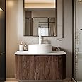AmbroVania 30 inch Floating Bathroom Vanity with Sink, Natural Solid Wood Modern Bathroom Vanities with Ultra-Thin Ceramic Basin and Marble Top, Soft-Close Drawer, Pre-Assembled, Dark Walnut