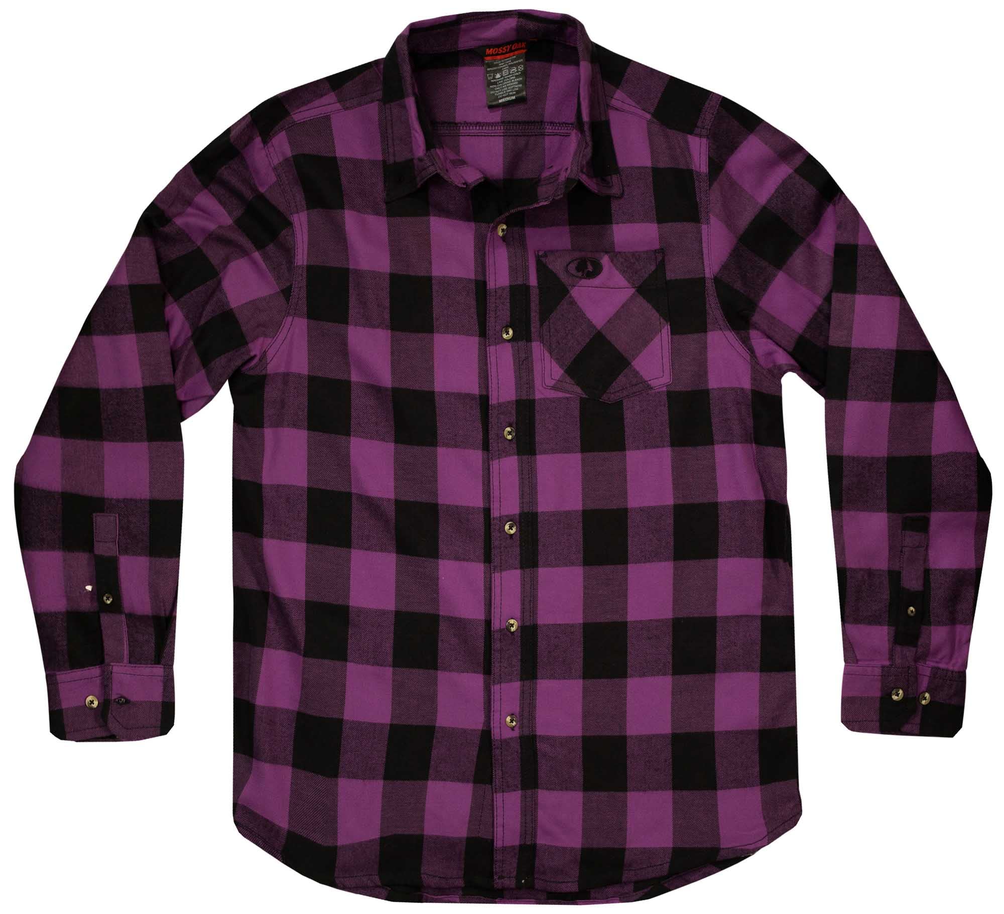 Mossy Oak Men’s Plaid Flannel Shirt, Violet Buffalo, Small