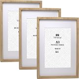 YiPinYin Natural Wood Effect A3 Picture Frames Set of 3 with Acid Free Mount
