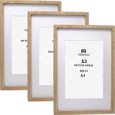 YiPinYin Natural Wood Effect A3 Picture Frames Set of 3 with Acid Free Mount