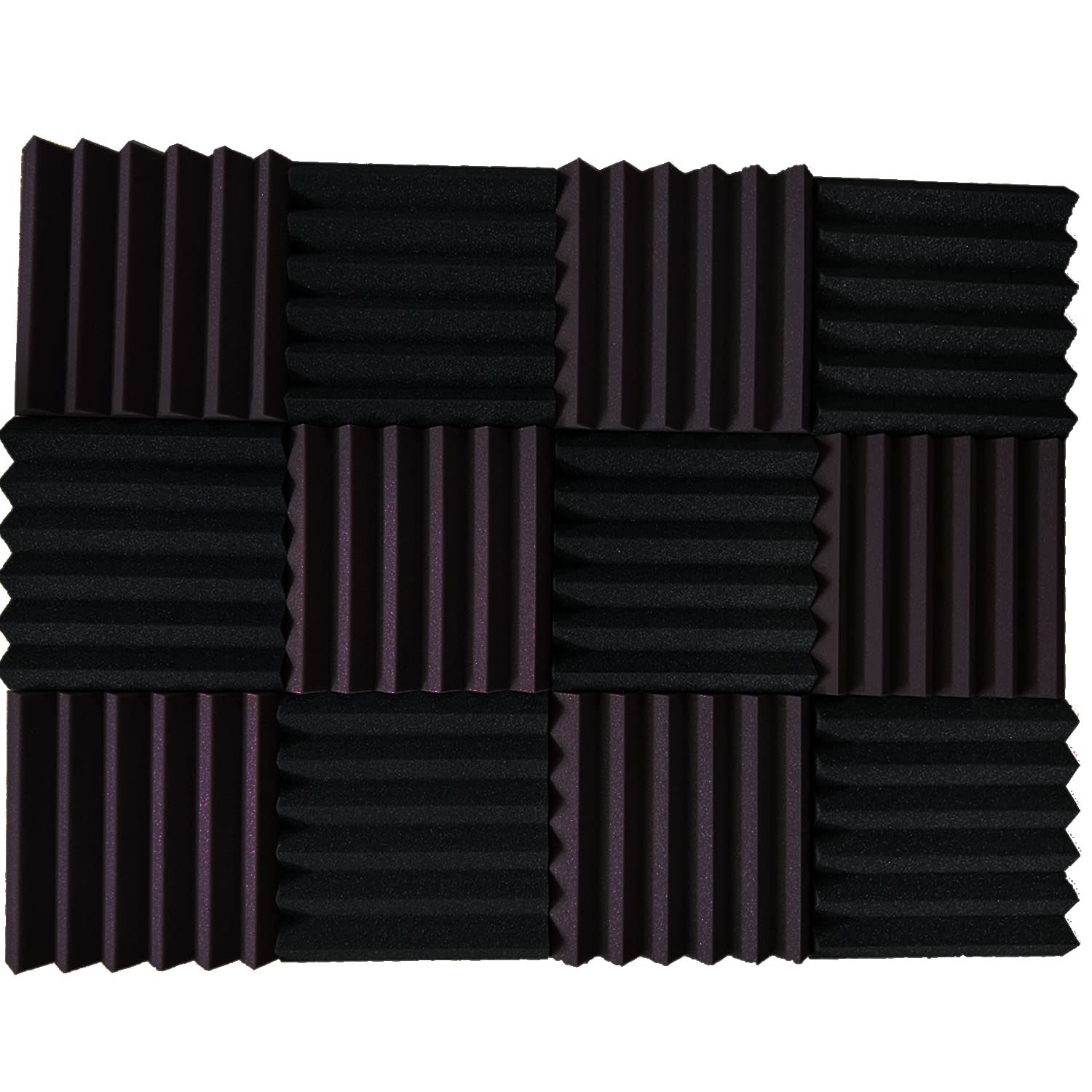 12 Pack Acoustic Foam Studio Sound Insulation Tiles 2" X 12" X 12" (Burgundy & Black)