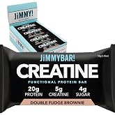 JiMMYBAR! Creatine Protein Bar, Double Fudge Brownie, 20g Protein, 5g Creatine Per Bar, Ready-to-Eat Snack Food Bar, 12 Bars