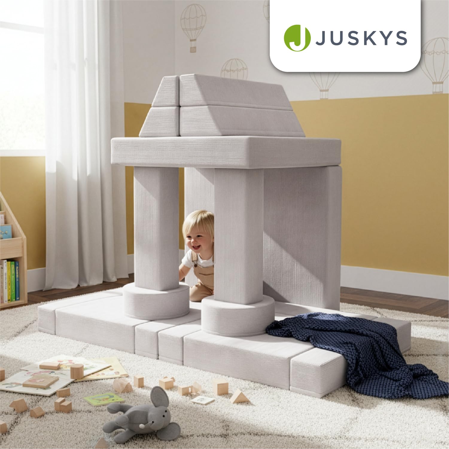 Juskys® Kindersofa Kayo – Cord, modular & weich, Sofa für Kinderzimmer & Spielzimmer, sicher, flexibel, pflegeleicht, mit abnehmbaren Bezügen – Beige 2