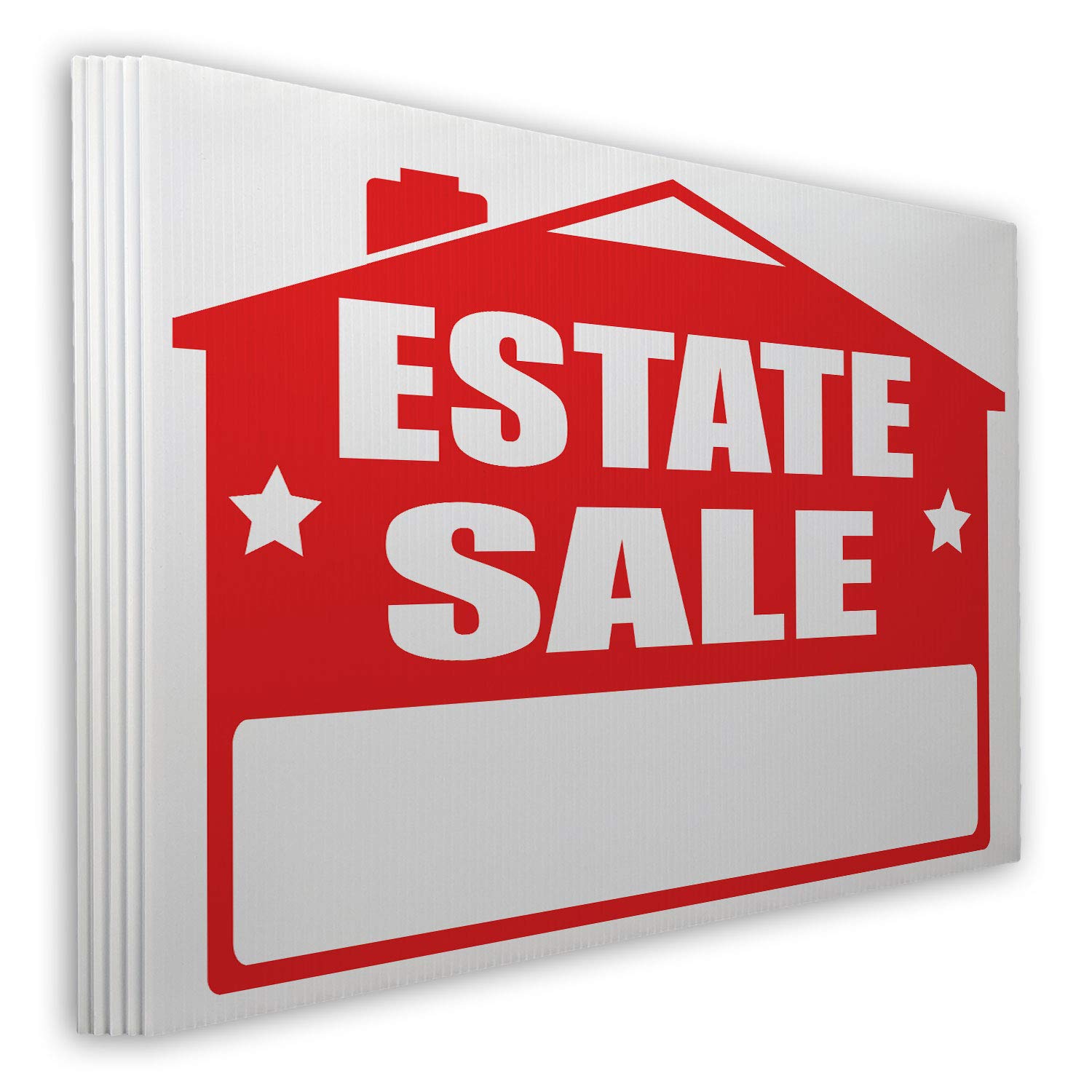 VSE | Estate Sale | 24 x 18 inch Lawn Sign Kit | Double-Sided CoroPlast | Includes 6 x 24 inch Metal H-Stakes & Blue Arrow Stickers (5 Signs)