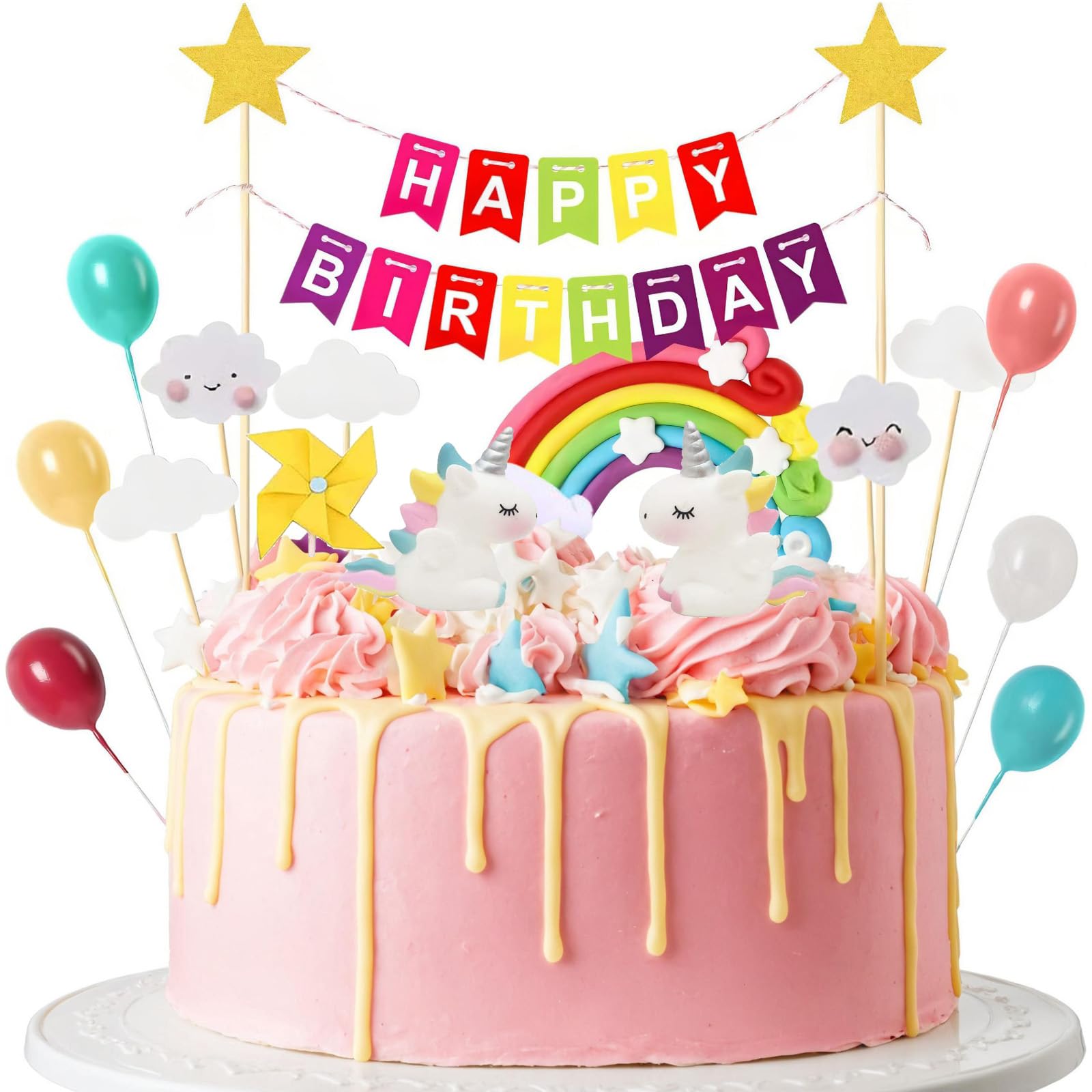 Photo 1 of 22pcs Unicorn Cake Topper Kit Cloud Rainbow Balloon Happy Birthday Banner Cake Decoration, Kids Birthday Party Supplies Decorations